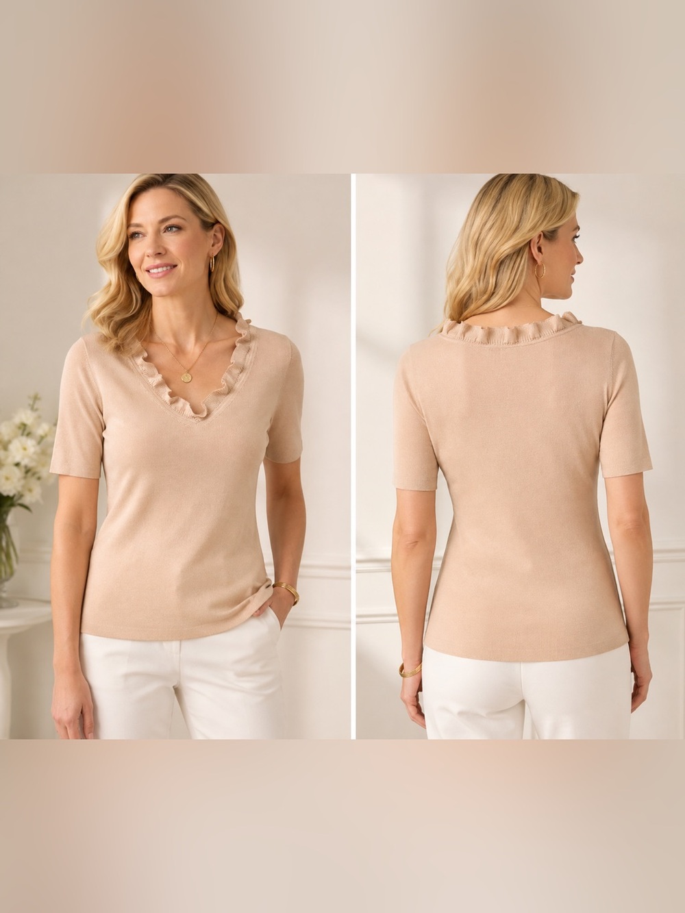 Vintage Dana Buchman 100% Silk Knit Short Sleeve Blouse Top Gold Luxury Sz S